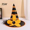 Halloween Costume Hat Witch for Women Girls, Large Striped Wizard Parent Child Festival Photo Props with Flower Accessories, Cosplay, Party Girls