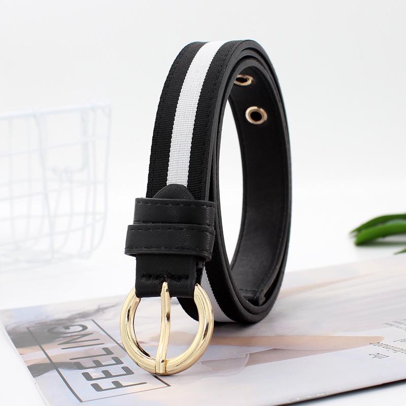 Student Canvas Striped Round Buckle Thin Belt Unisex Decorative Belt Tide