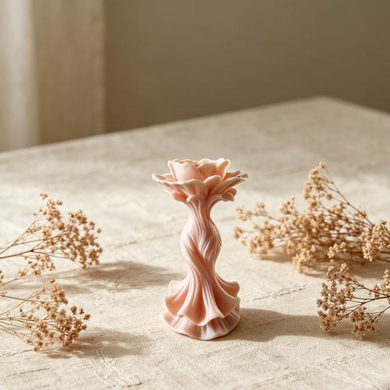 3D Printed Elegant Twisted Dress Figurine, Small Rose Flower Statue for Living Room, Bedroom, Shelf, TV Cabinet Decor