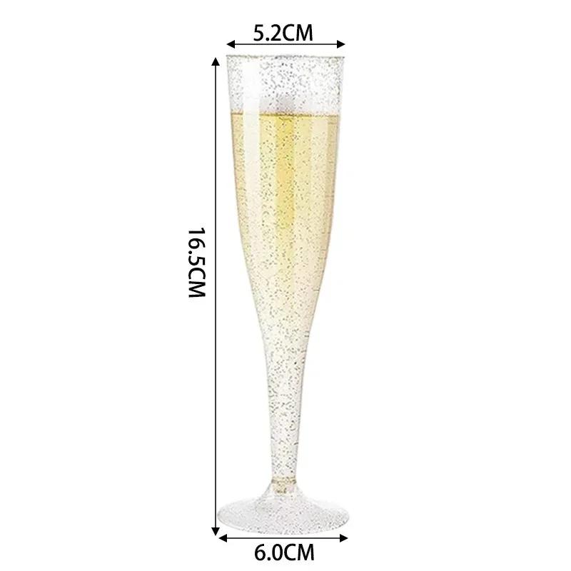 25ks Jednorázové plastové flétny na šampaňské 5Oz čiré třpytivé Šálky na šampaňské Bar Svatební párty Šálky na víno Křišťálový pohár na víno