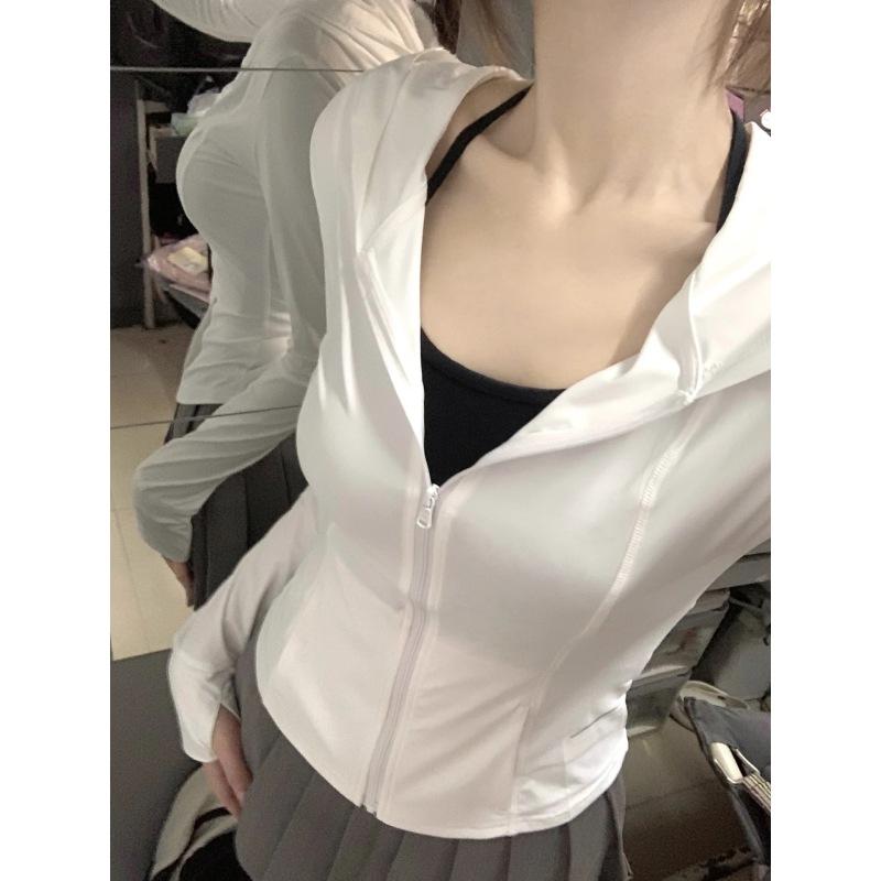 

Летняя куртка для йоги, тонкая солнцезащитная одежда, женская солнцезащитная одежда с УФ-защитой S белый