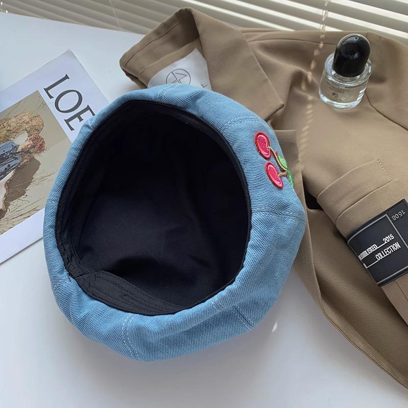 Autumn Denim Star Anise Beret Female Face Small Painter Hat Big Head Circumference Hat High Sense Summer