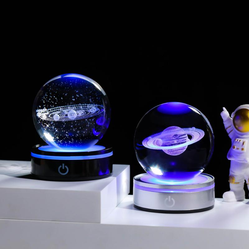 Solar System 3d kristallkula Kristallklot Laser snidad kristallkula med kulstativ Dekorativa planetsfärer Galaxy Födelsedagspresentprydnader