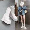 Fashion 12CM Microfiber Leather Women Vulcanized Increase Casual Ankle Boots Platform Wedge High Heels White Shoes ZIP Shoes