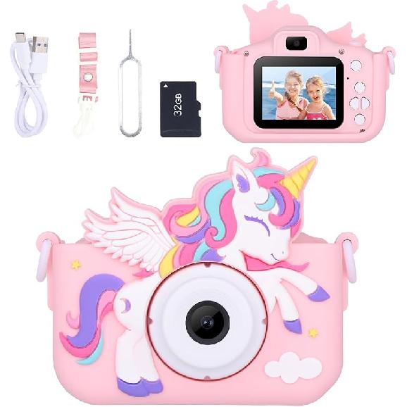 Unicorn Toys Camera for Kids Girls Age 3-8, Toddler Kids Digital Camera Christmas Birthday Gifts for 3 4 5 6 7 8 Years Old Girl, Cute Selfie Video