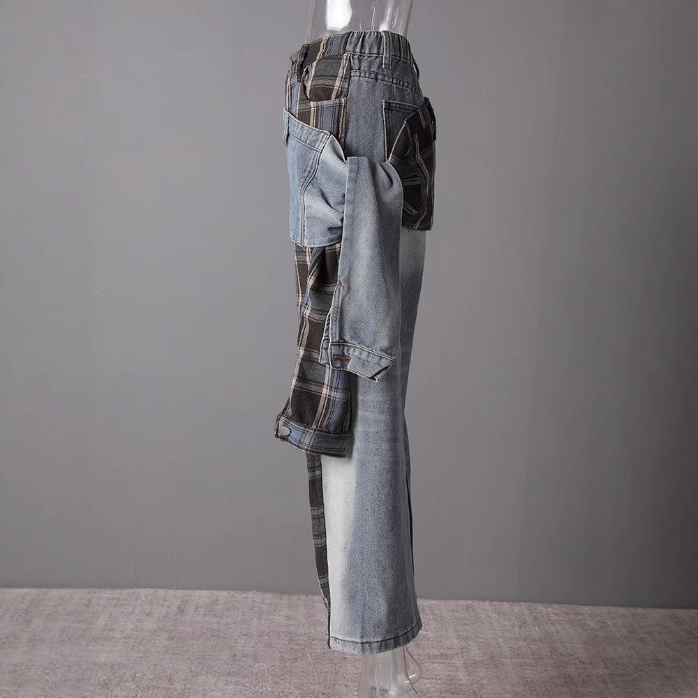 Jeans Patchwork a Quadri Multistile Design Americano con Cintura Rimovibile - Collezione Autunno/Inverno