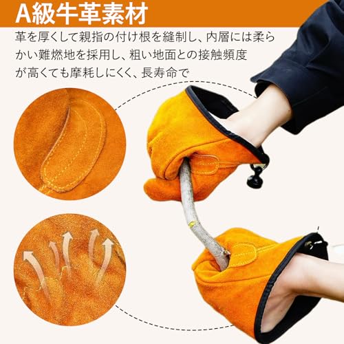 Kasanidika Heat-Resistant Outdoor Gloves (Up to 200°C/192°F) - Heat-Resistant Cowhide Leather Gloves with Sweat-Absorbent Lining and Hanging Buckle, L