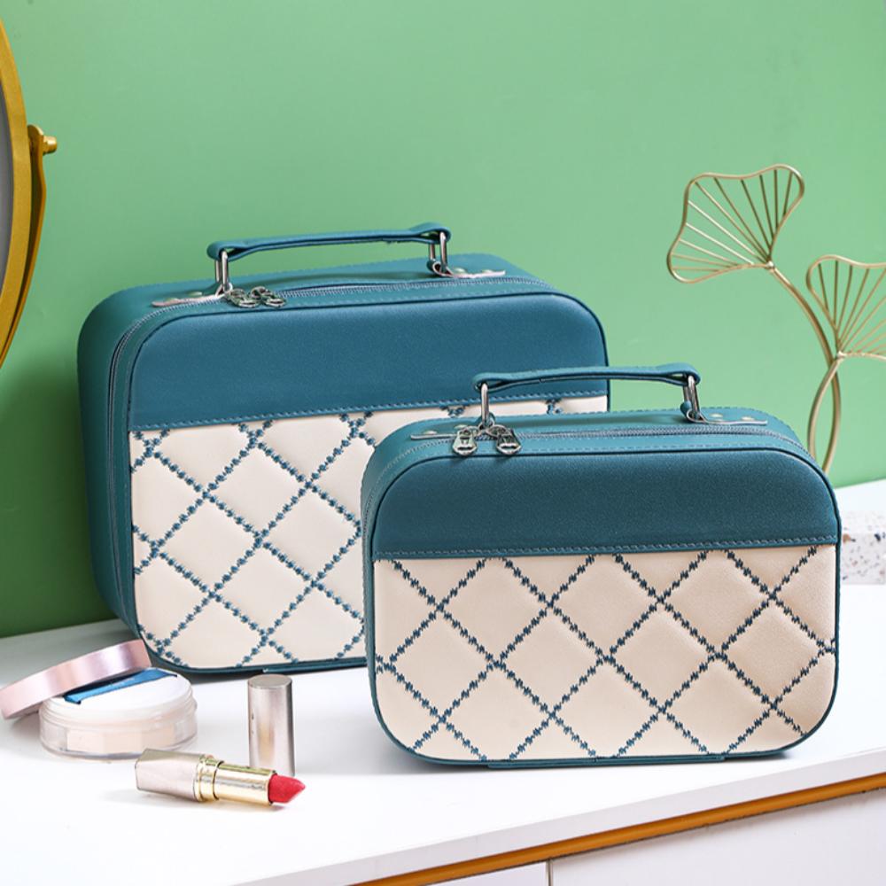 

Квадратная сумка из искусственной кожи, износостойкая косметичка, портативная клетчатая косметичка, женская