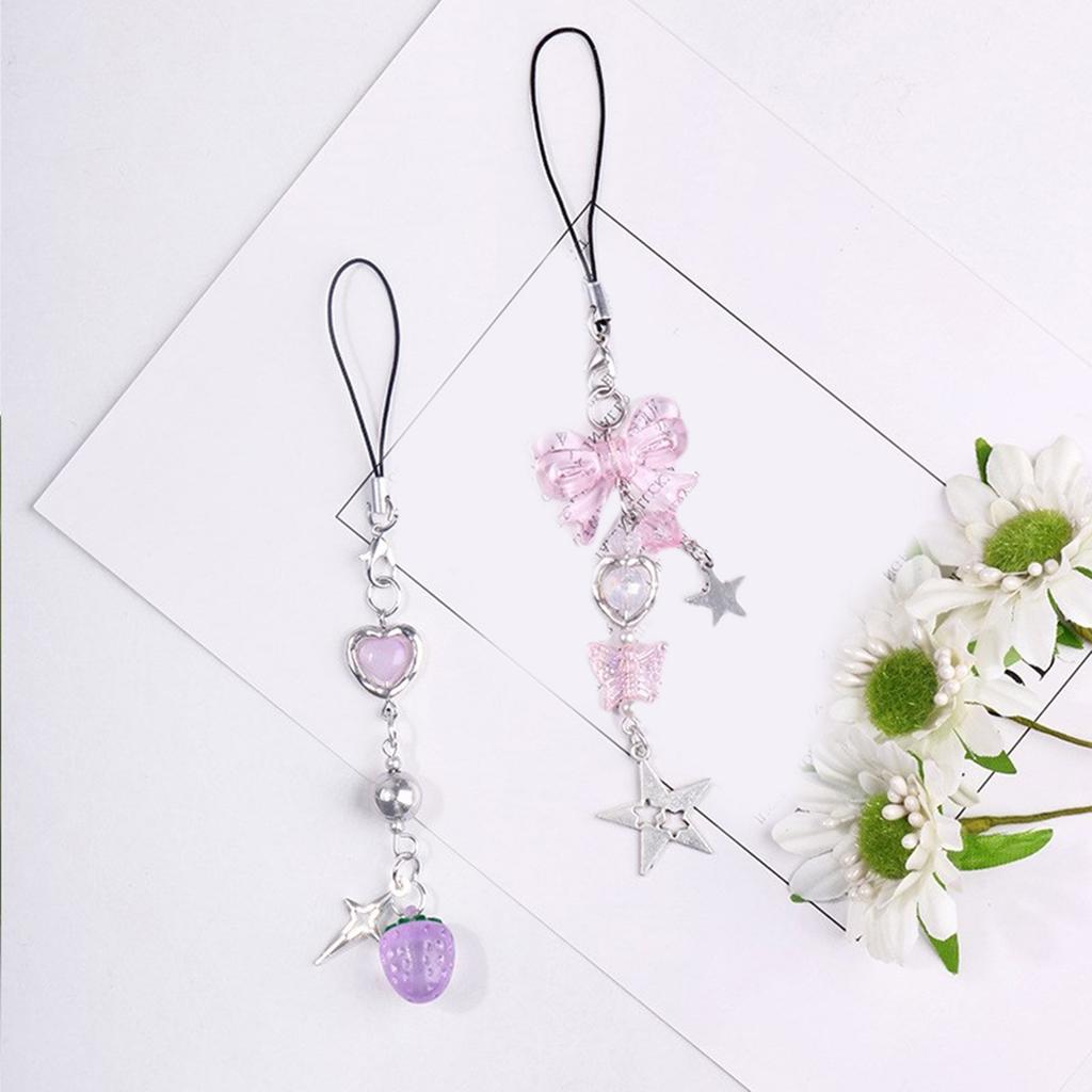 Set of 4 Cute Card Chain Mobile Phone Dangle Unique Keyring Stylish Phone Decorations Suitable for Various Occasion