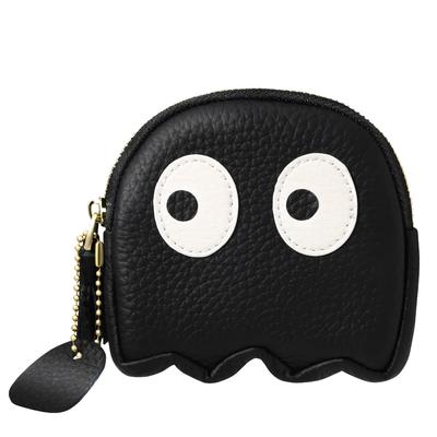 Mini Wallet for Premium Genuine Coin Purse for Men and Small Coin MIKKA Women, Leather, Children, Ghost-chan Wallet, Case, (Black)