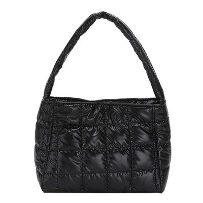 Quilted Ladies Tote Embroidered Plaid Cotton Tote Bag Fashion Simple Soft Lightweight Portable Solid Color for Weekend Vacation