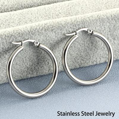 Simple Circle Earrings Stainless Steel Hoop Round Ring Earrings for Women Smooth Fashion Jewelry Party Gift