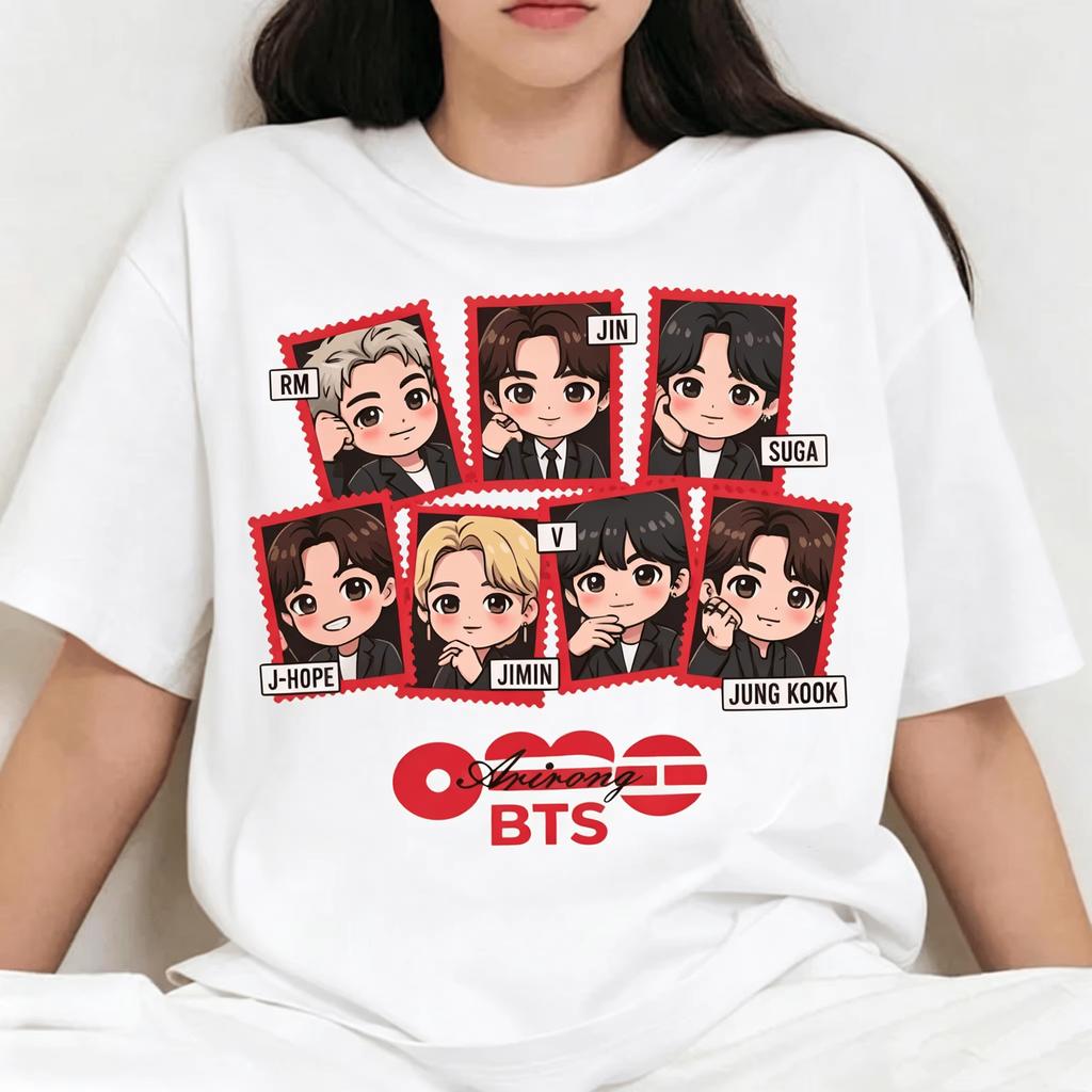 2026 Hot BTS 2.0 Arirang Cute Cartoon Graphic Unisex Tshirt New Kpop Boy Band Oversize Fashion Cotton Men's Women's Streetwear Shirt Short Sleeve Top
