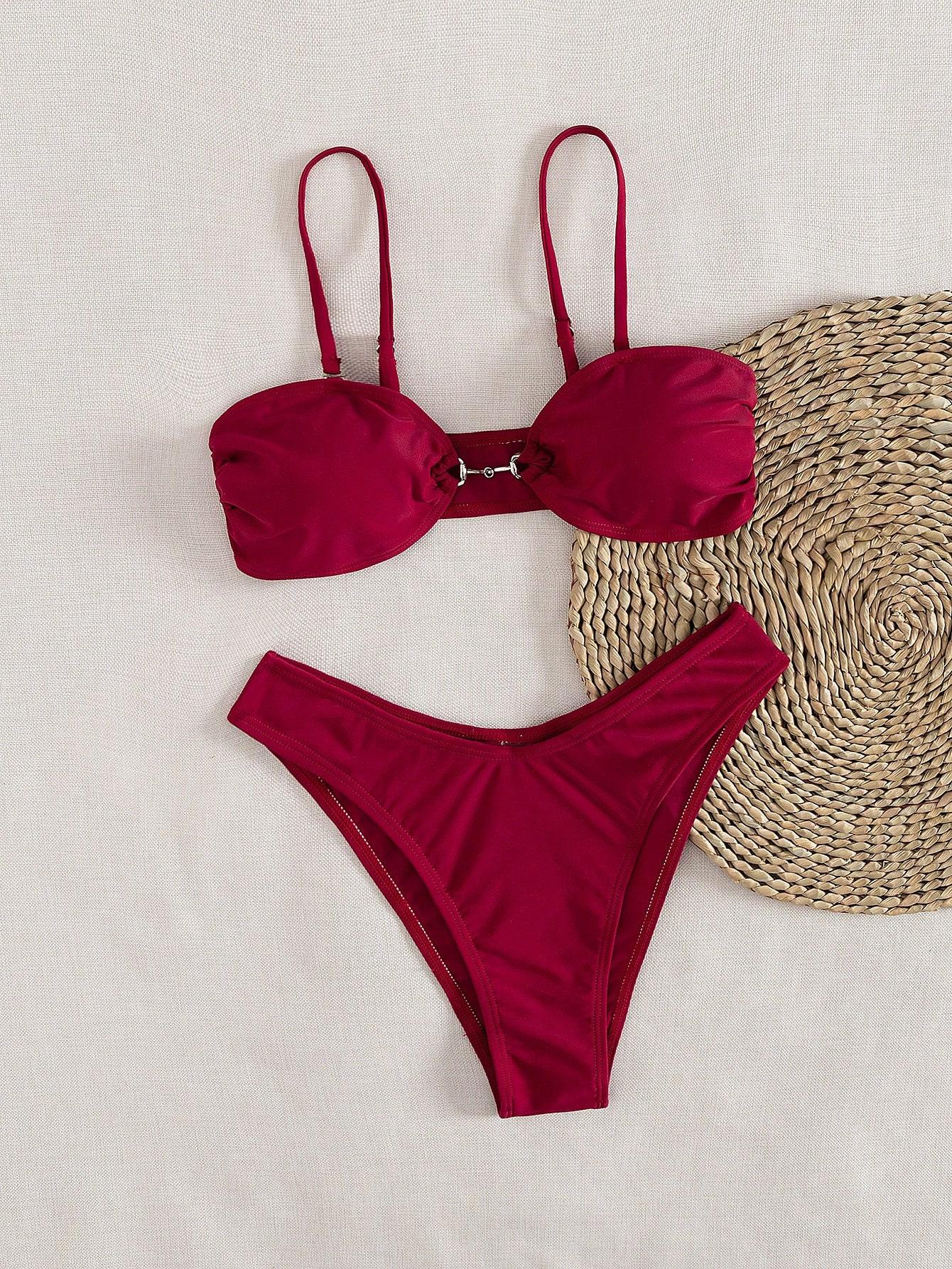 Solid color bikini swimsuit for women, three-point sexy European and American sexy swimwear set S