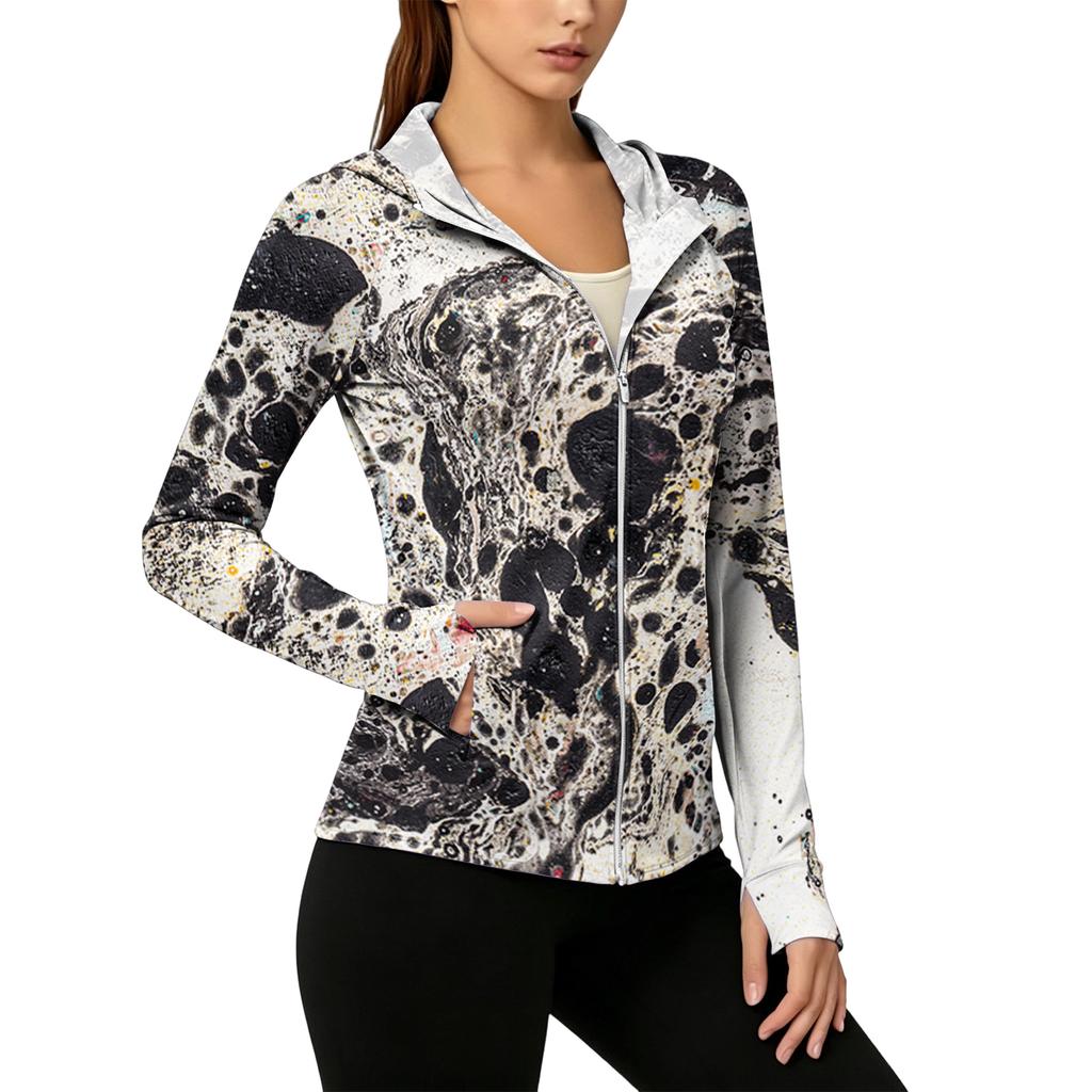 Sudadera Ligera con Cremallera para Mujer con Capucha y Bolsillos Manga Larga Chaqueta de Protección Solar Estampado Tie-Dye Ropa Exterior Informal