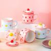 360ml Ceramic Cup Cartoon Beautiful Strawberry Cake Mug with Lid Milk Breakfast Coffee Water Cup Cute Birthday Drinkware Gift