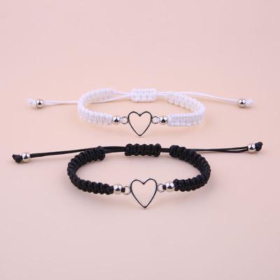 Pulsera de Corazón de Amor Hecha a Mano para Pareja Amante Mujeres Hombres Cuerda Ajustable Amigos Relación Pulseras a Juego Joyería Regalo