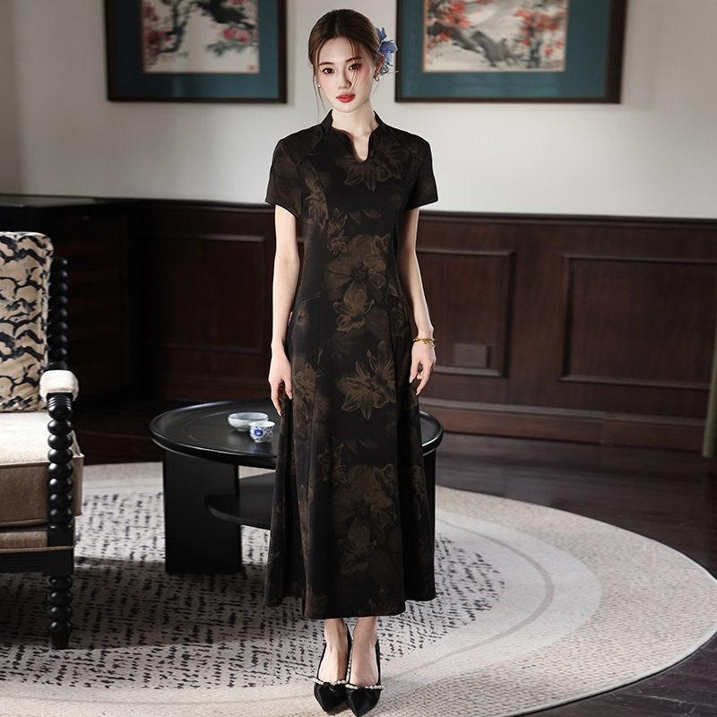 Elegant Slim-FitQipao Dress Women 2026 Chinese-Inspired Long Sleeveless Maxi With Stand Collar L