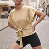 2026 European and American women's clothing women's summer new loose round neck lace-up bow sweater
