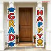 2D Flat, 2D Flat, 2D Flat Banner, 2pcs 180Cm X 30Cm Graduation Celebration HAPPY GRAD Theme Polyester Vertical Banners, White Background with Colorful