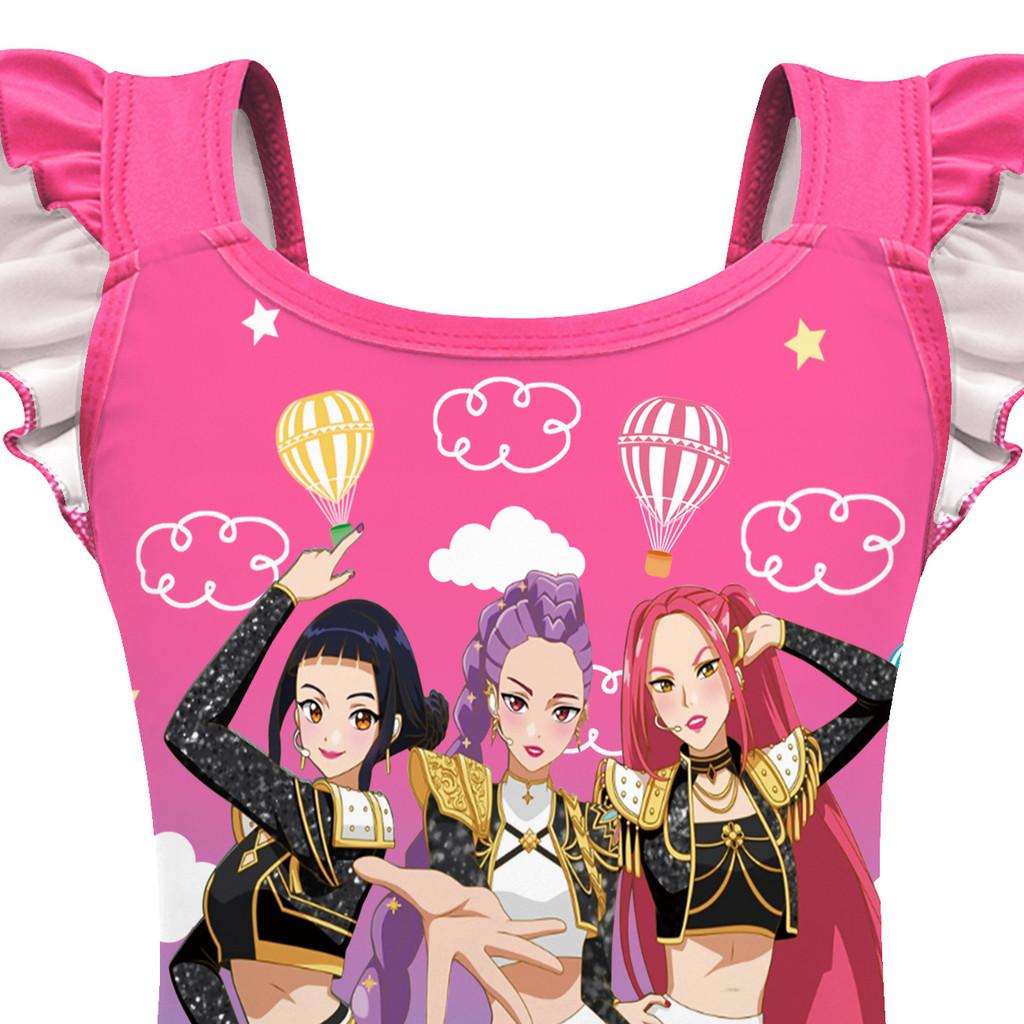 Kids Girls Anime Cartoon K-Pop Rumi Zoey Mira Print Ruffle Sleeveless One-piece Swimsuit Swimwear