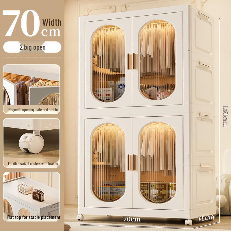 Children's Toy Storage Cabinet: Movable Multi-layer Thickened Wardrobe with Folding Shelves for Home and Bedroom