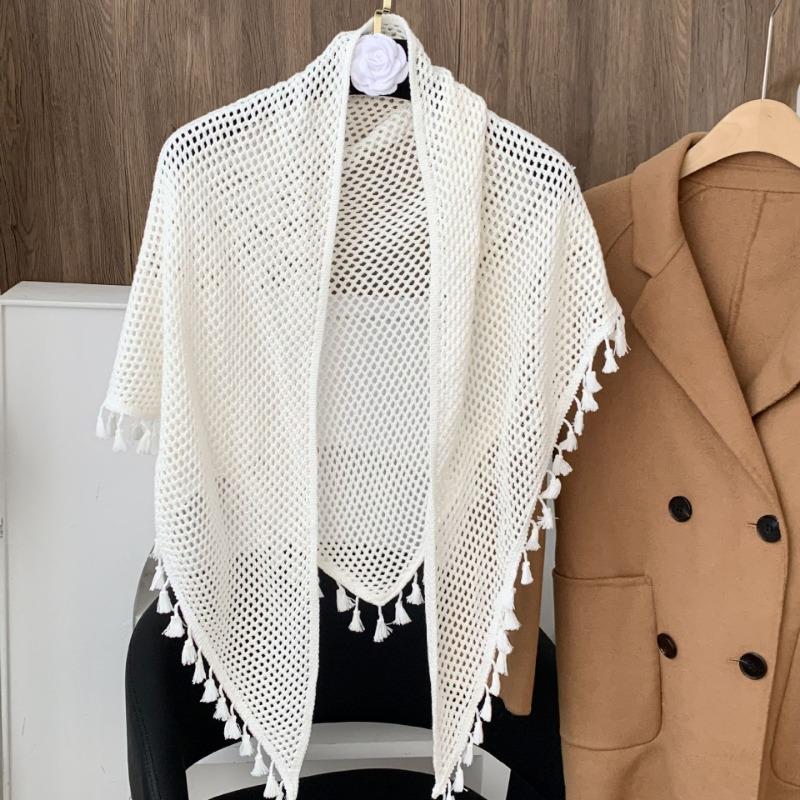Women S Knitted Solid Color Tassel Versatile Shawl Wrap