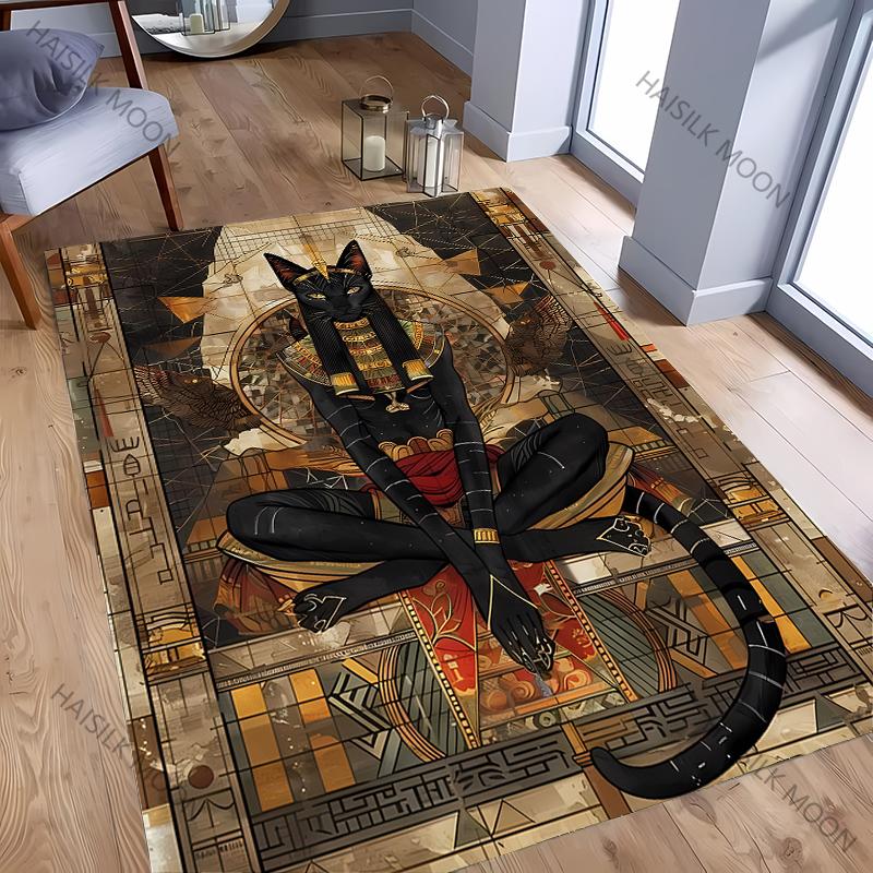 3D HD Printing Ancient Egyptian Cat God Majestic Carpet, Living Room and Bedroom Entrance Door Mat ,Home Decor Mat, Picnic Rug