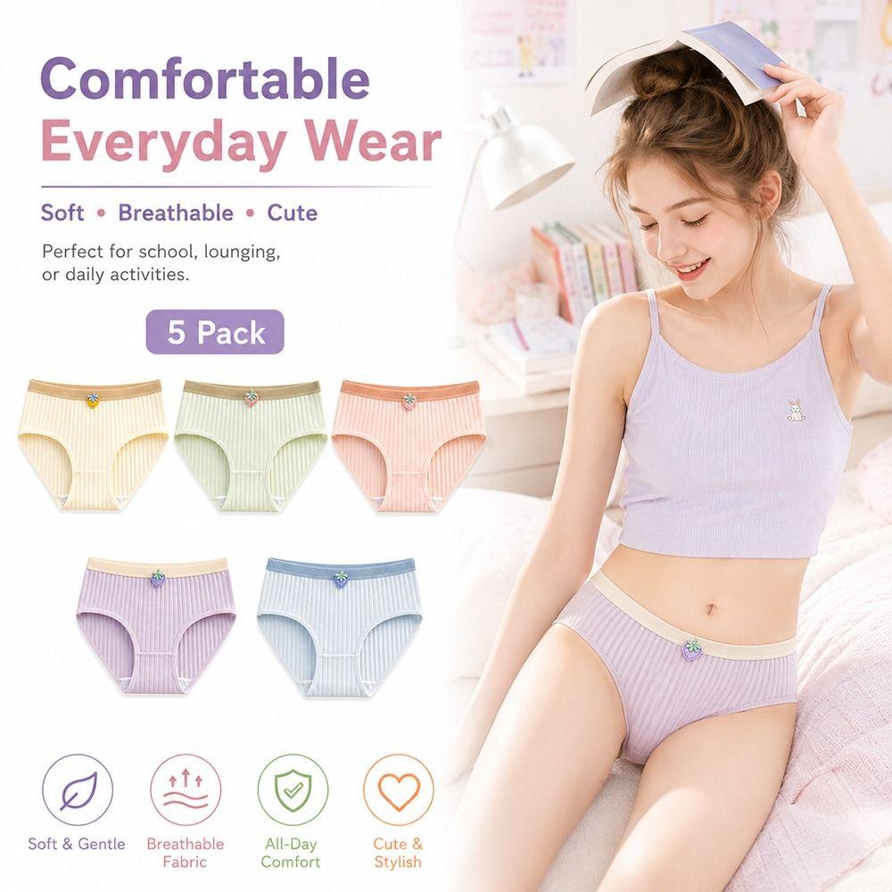 5Pcs Knitted Fabric Seamless Triangle Panties Large Size Mid Waist Underwear Comfortable Daily Wear