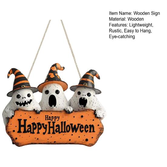 Halloween Gnome Door Sign Wooden Boo Gnome Hanging Sign Rustic Happy Halloween Ghost Sign for Farmhouse Front Door Porch Wall Decoration