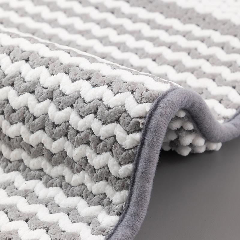 Cationic Chenille Striped Non-Slip Water-Absorbent Doormat for Bathroom and Bedroom Rug.