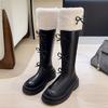 Platform Boots Women's Fluffy Snow Boots 2025 Autumn and Winter Bow British Thermal Sleeve Long Boots