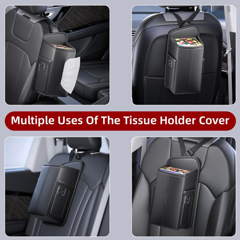 Car Seat Side Organizer Multifunctional Tissue Box Holder with Storage Pouch Universal Fit for SUV Sedan Truck Road Trips