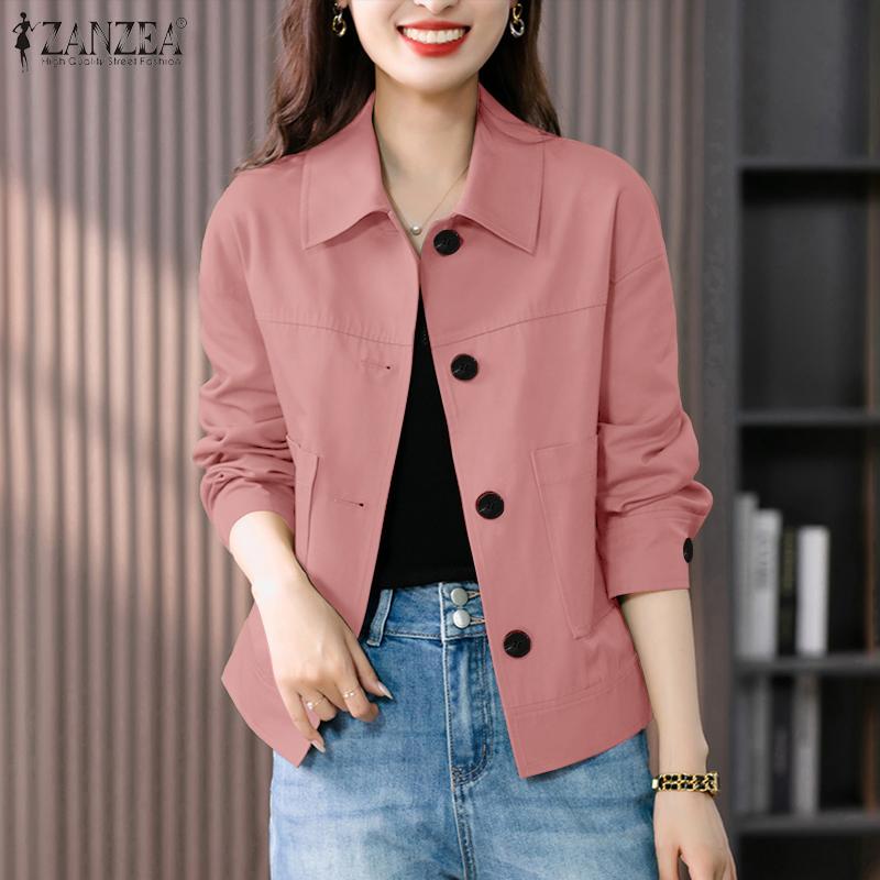 ZANZEA Women Turn Down Collar Loose Casual Long Sleeve Blouse