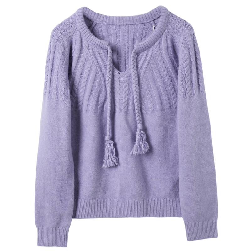 Sancai Women's 2026 Winter V-Neck Cable Knit Pullover