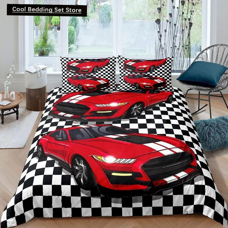 Rennwagen King Queen Bettbezug Cool Speed Racing Bettwäsche Set Teenager Männer Schwarz Sportwagen Bettbezug Polyester Bettbezug