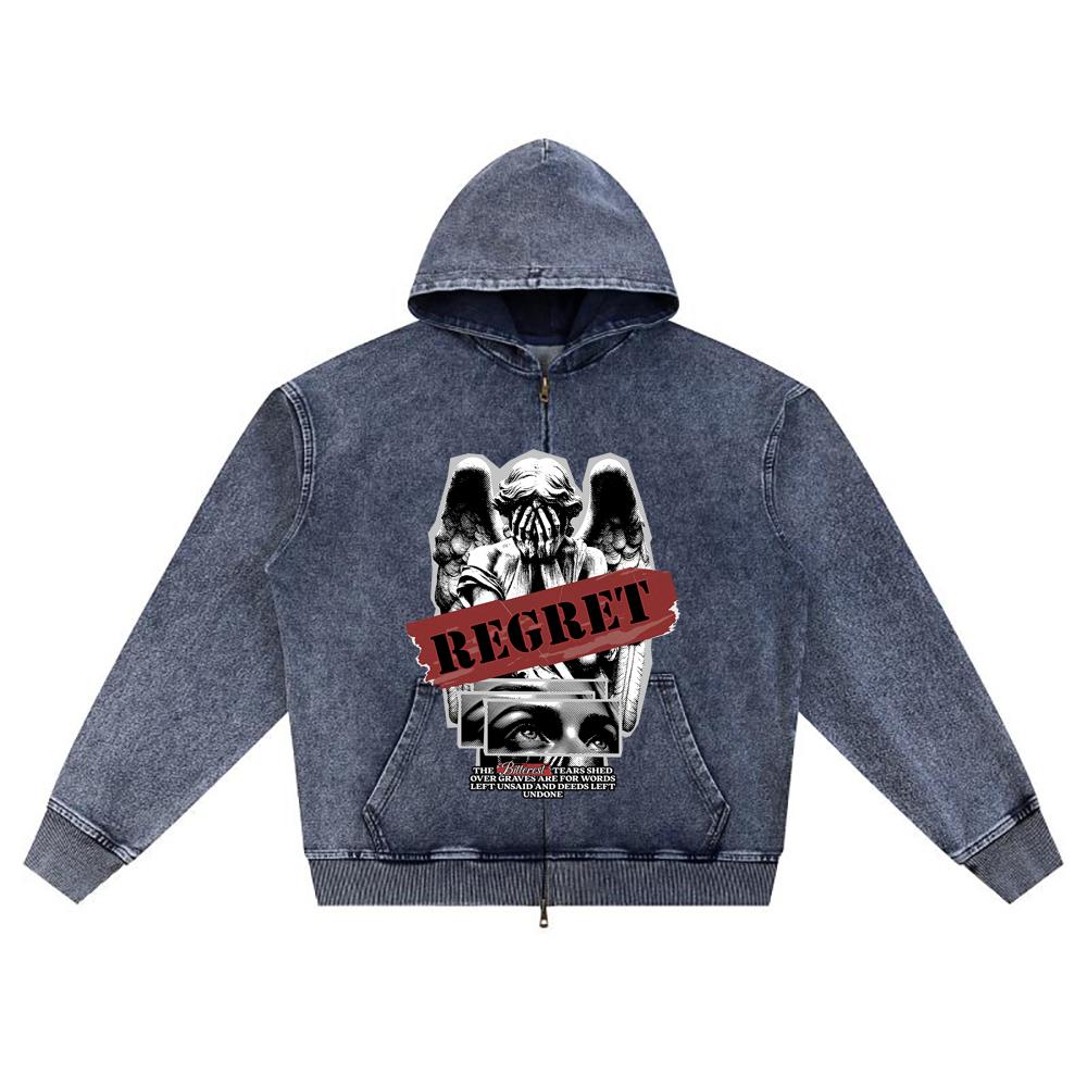 

Худи на молнии из вязаного денима с принтом DTG, винтажная графика, принт Brother, худи на молнии XL темно-синий