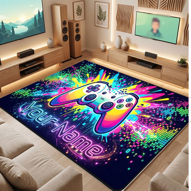 Covor de podea din catifea de cristal cu tematică controller de jocuri Covor cald cu text personalizat Nume personalizat Decorațiune pentru casă