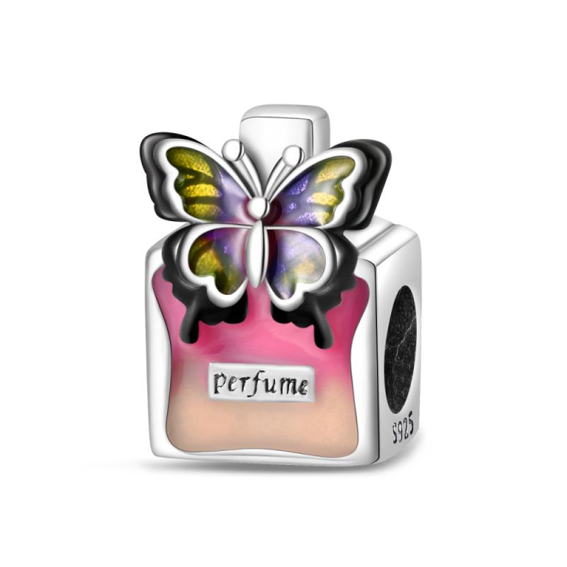 Neues Kupfer Bunte Schmetterling Rosa Parfümflasche Lippenstift Anhänger Perlen Anhänger Geeignet Kompatibel Mit Pandora Armbändern Exquisit Zum Selbermachen