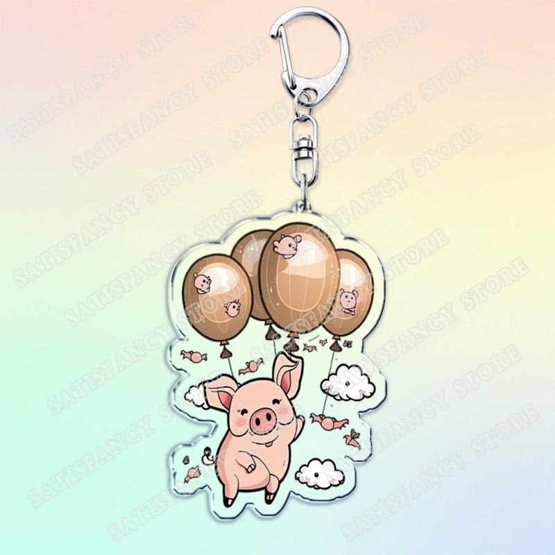 Cute Cartoon Flying Pigs with Balloons Keychain for Accessories Lovely Animals Keyring Jewelry Fans Friends Gifts