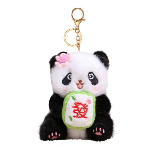 Panda Holding Flowers Keychain Cute Plush Stuffed Animal with Knitted Bouquet