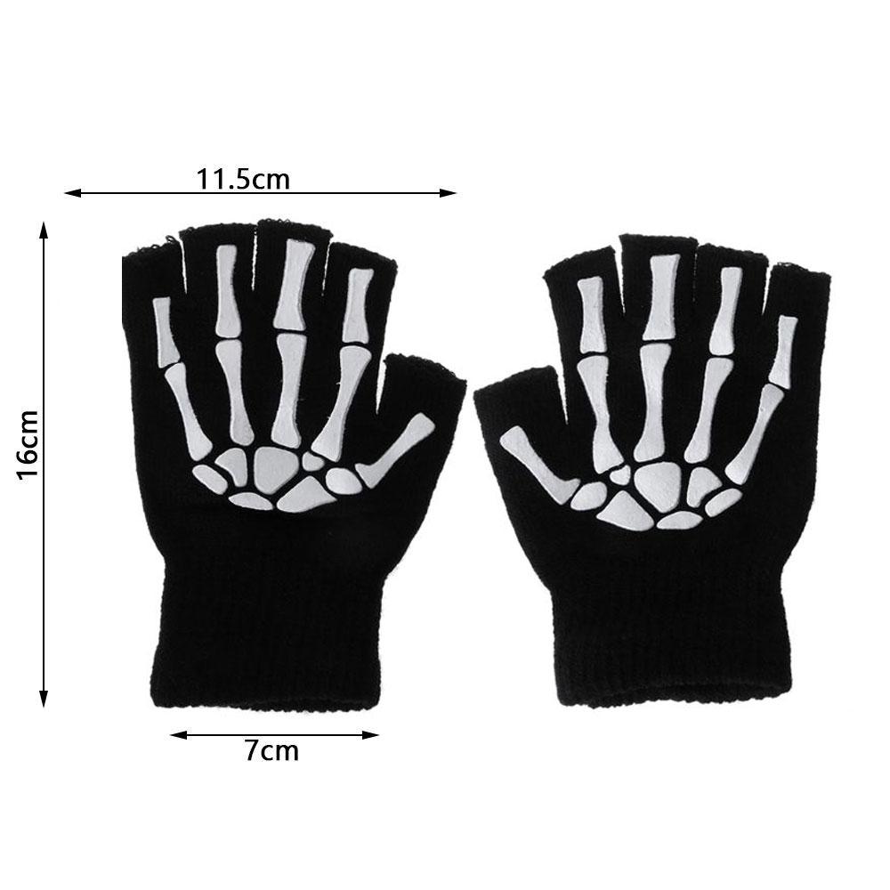 Warme Strickhandschuhe für Erwachsene Einfarbig Halloween Halbfingerhandschuh Menschlicher Totenkopf Greiferdruck Radfahren Rutschfeste Handgelenk Handschuhe