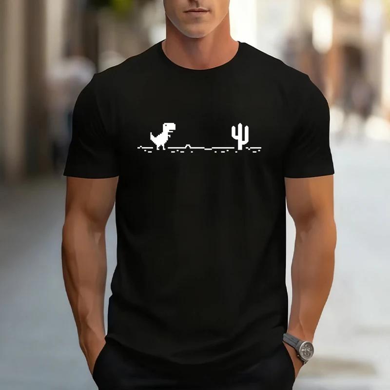 Mens Tshirt Summer High Grade 100 Cotton Crew Neck Short Sleeve Top Male Home Outdoor Comfort Cool Tees Funny Dinosaur Print