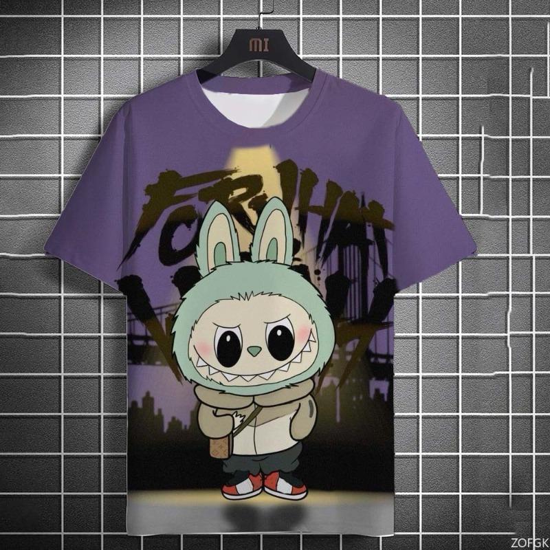 Letní móda 3D kreslený potisk Stahovací látka Roztomilé tištěné Krátký rukáv Pohodlné Ležérní Kulatý výstřih Volné tričko