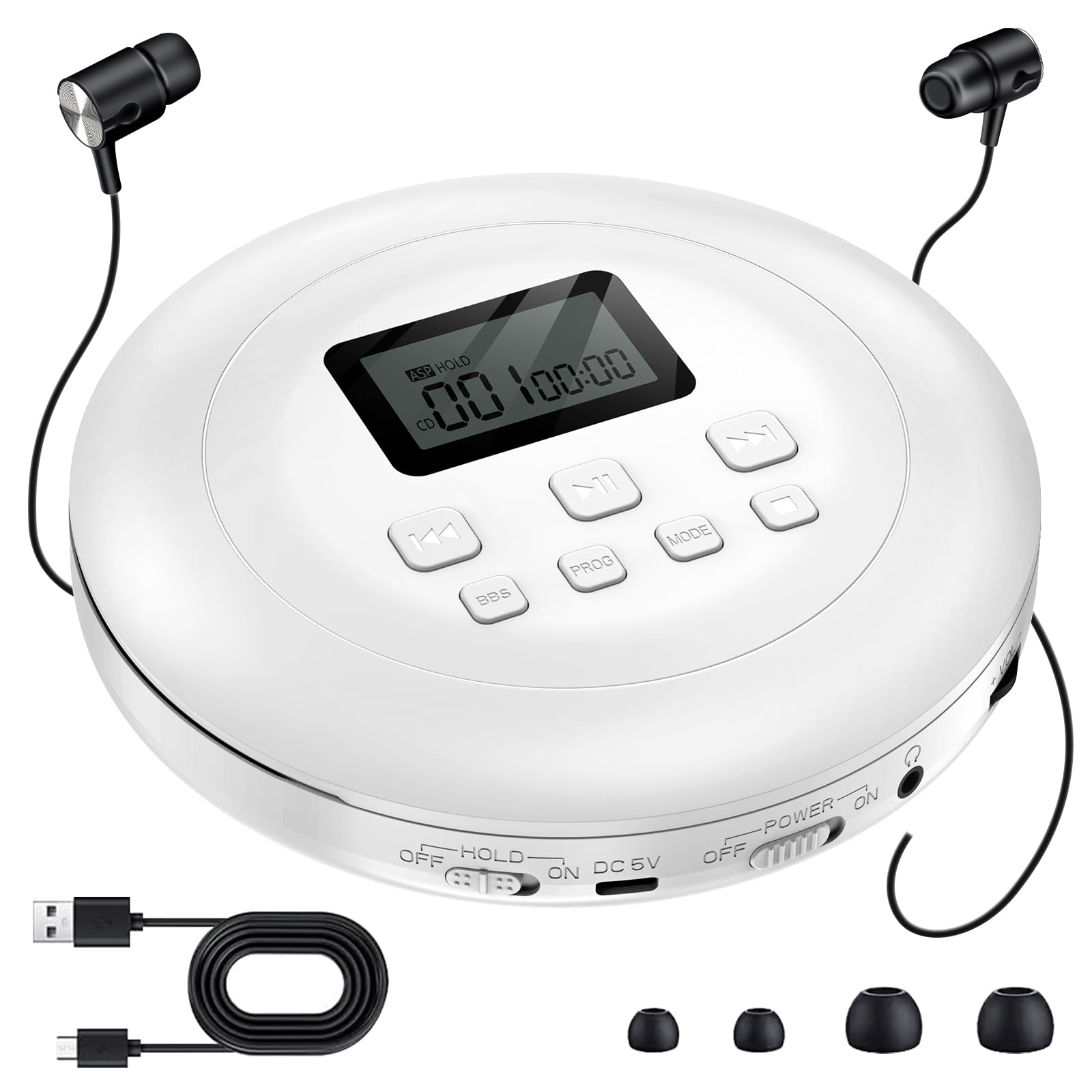 

Gueray Portable CD Player, Easy to Carry, Skip-Free, Compact, with Stereo Earphones, Shockproof, Repeat Function, BBS Bass Enhancement,