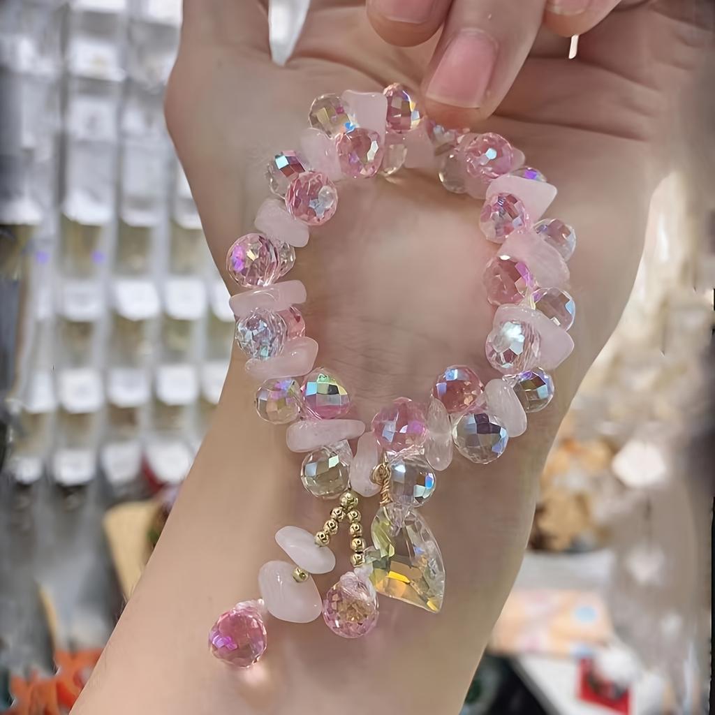 Elegant Synthetic Crystal Bracelet with Heart Pendant, Sparkling Luxury Design, Non-plated Artificial Crystal, Perfect for Daily and Party Wear.
