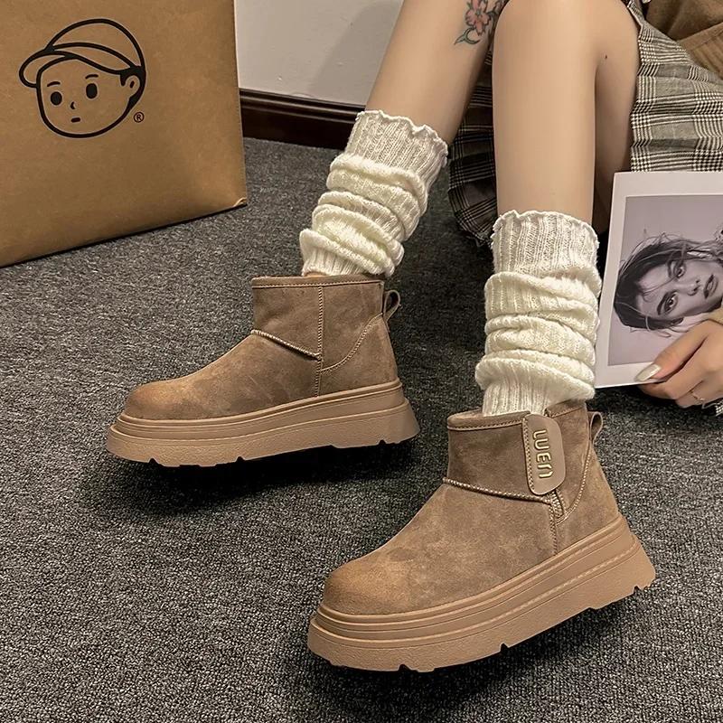

Ботильоны на платформе, женские, замшевые, на плоской подошве, меховые, хлопковые, брендовые, зимние, плюшевые, теплые, женские, тренд 2025 года, мода, удобные, Botas Mujer 35