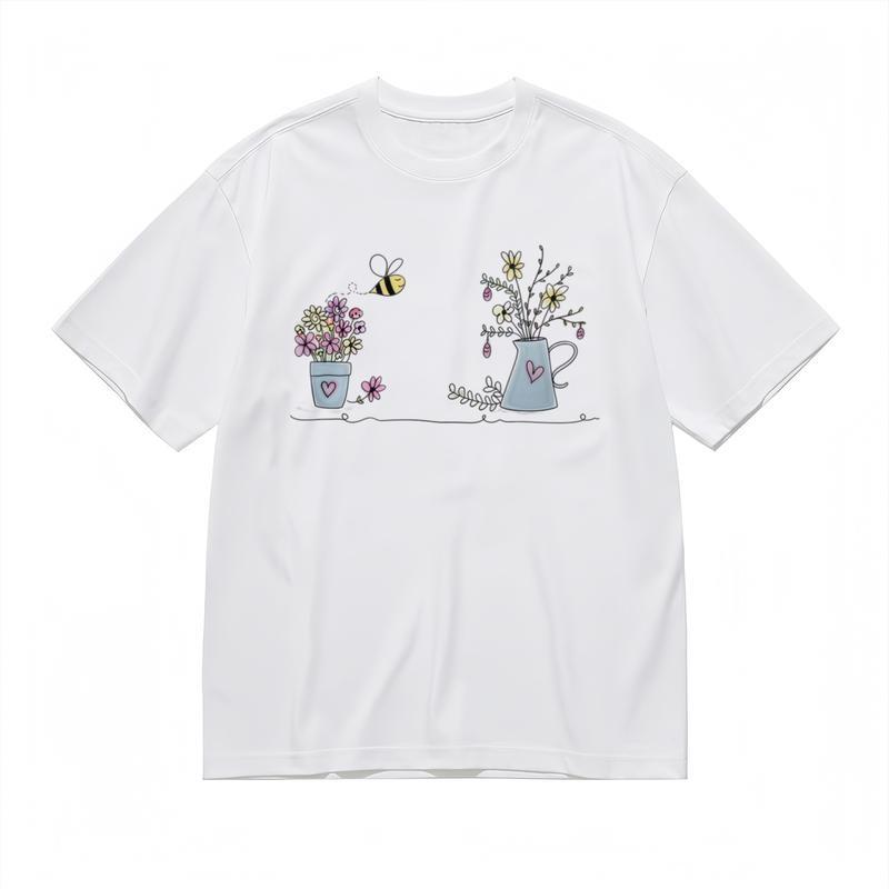 Women's Comfortable Breathable Classic T-Shirt Cute Floral And Bee Graphic Tee