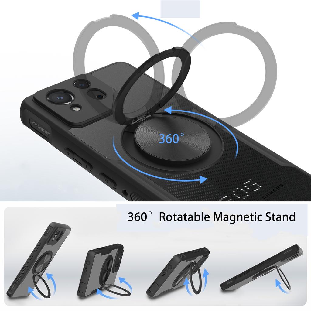 Magnetische Handyhülle für Rog Phone 9 Pro Hülle - 360° drehbarer Ringhalter zur Stressbewältigung, Ständer und integrierte Staubabdeckung