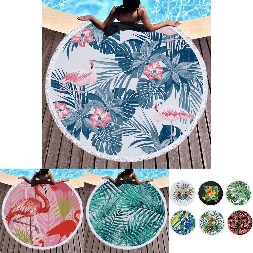 Stunning Large Round Beach Towel With Flowers Print For Outdoor Picnics And Beach